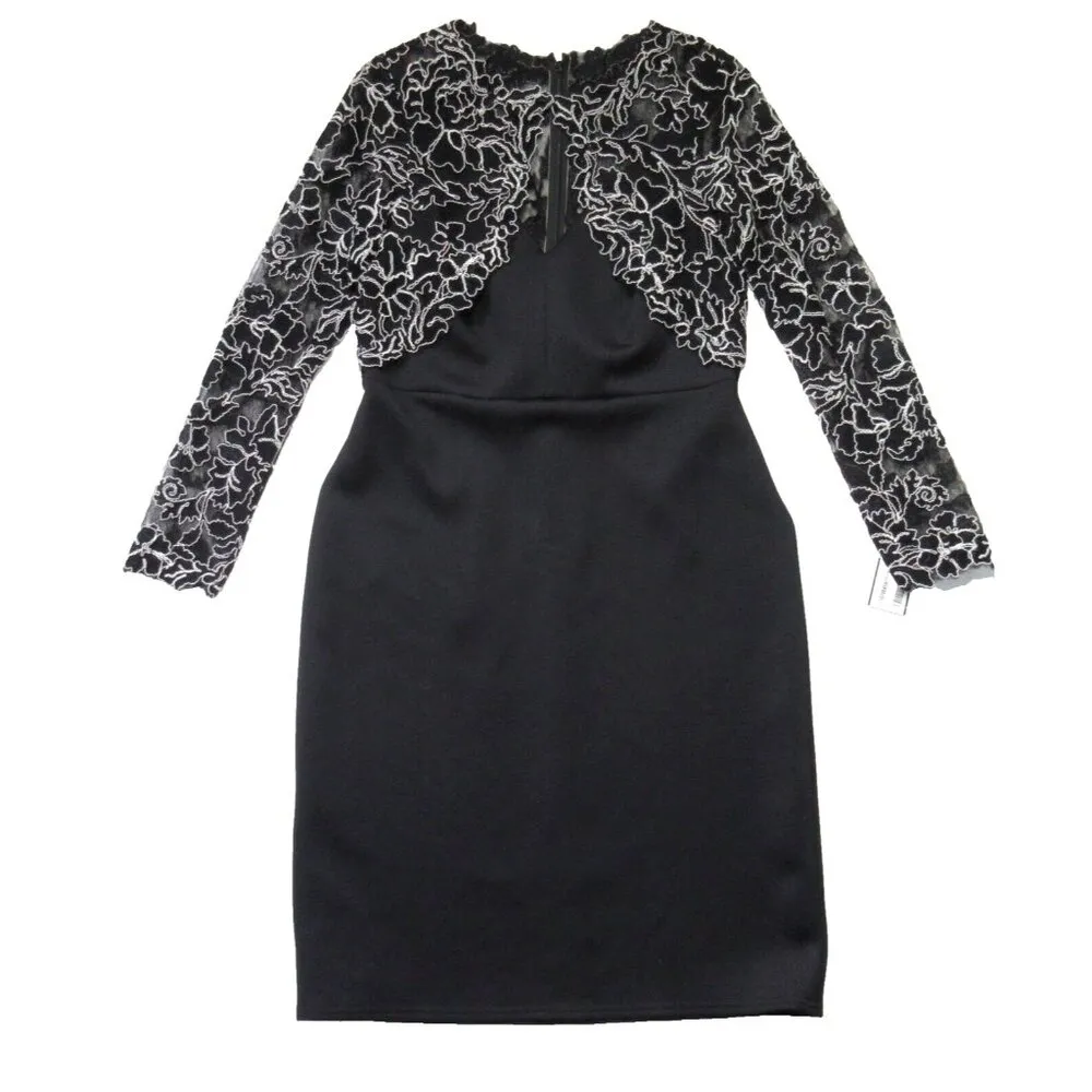 NWT Tadashi Shoji Darya in Black White Embroidered Shrug Sheath Dress 6 - Image 4