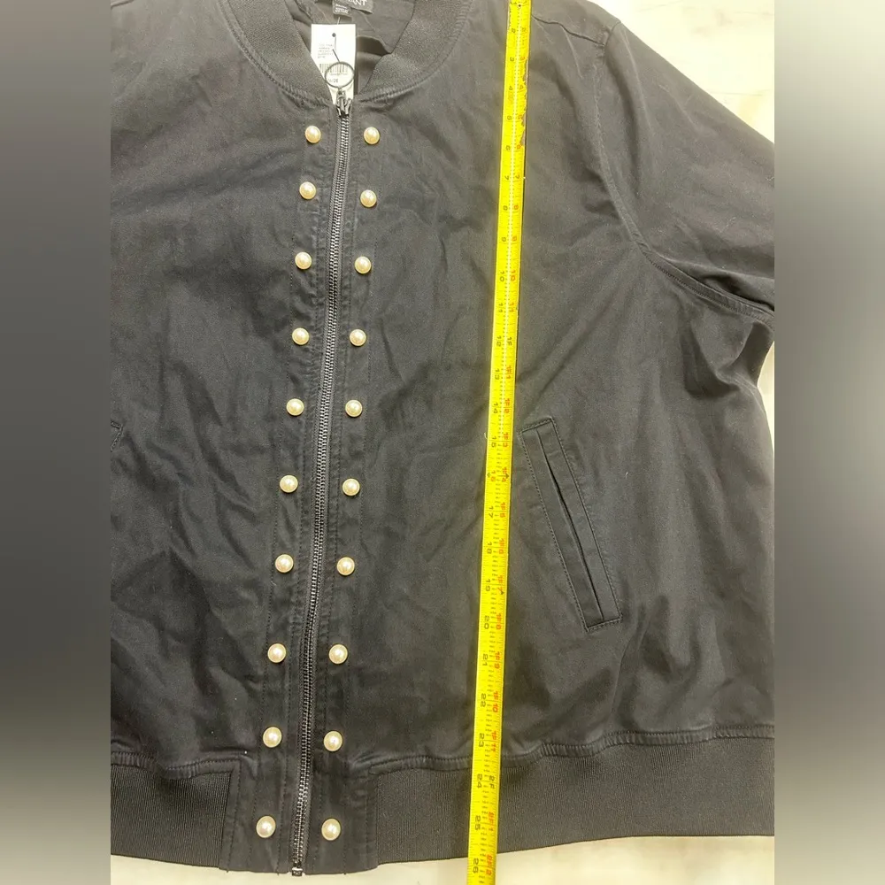 Lane Bryant 26/28 Bomber Jacket Black Faux Pearl Full Zip Long Sleeve Ruched NWT - Image 10