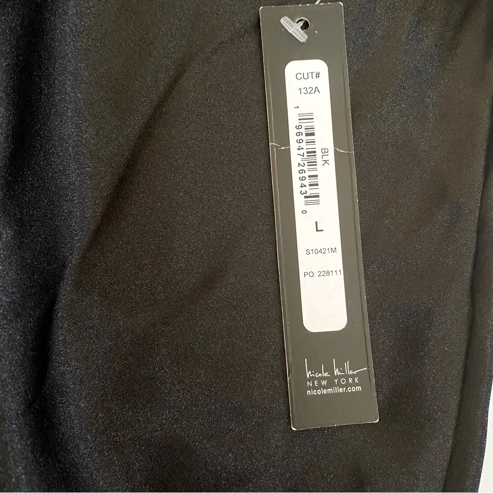 NWT 🖤 Nicole Miller NY Sexy Black Satin Halter Camisole Silver Rhinestone Chain - Image 12