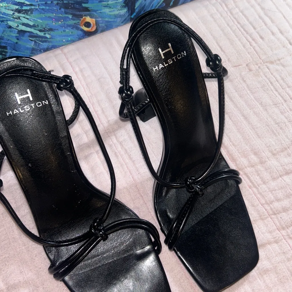 Halston Size 8 Black Strappy Heels - Image 4