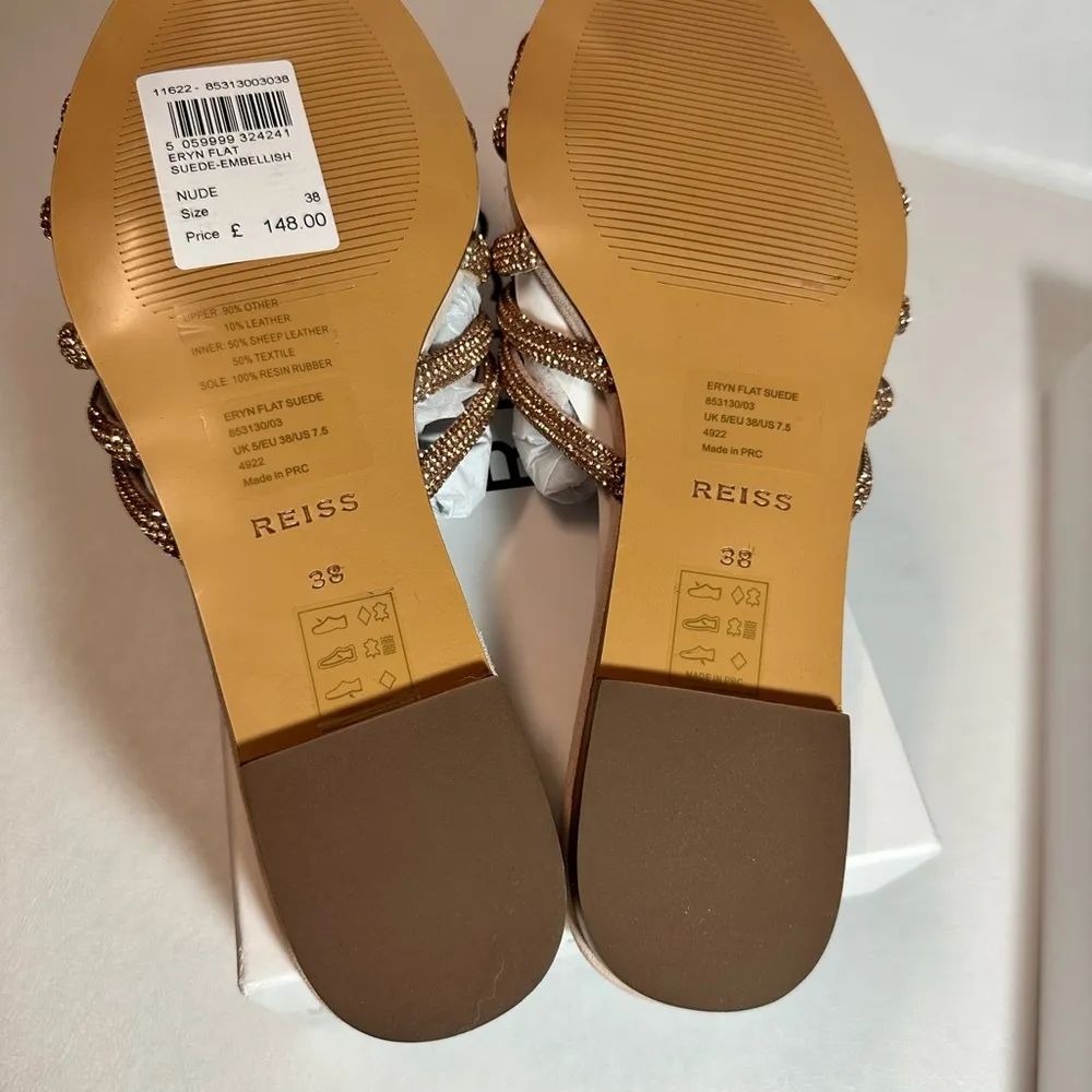 Reiss Eryn Suede Embellished Flat Nude Sandals casual classic stylish  chic - Image 6