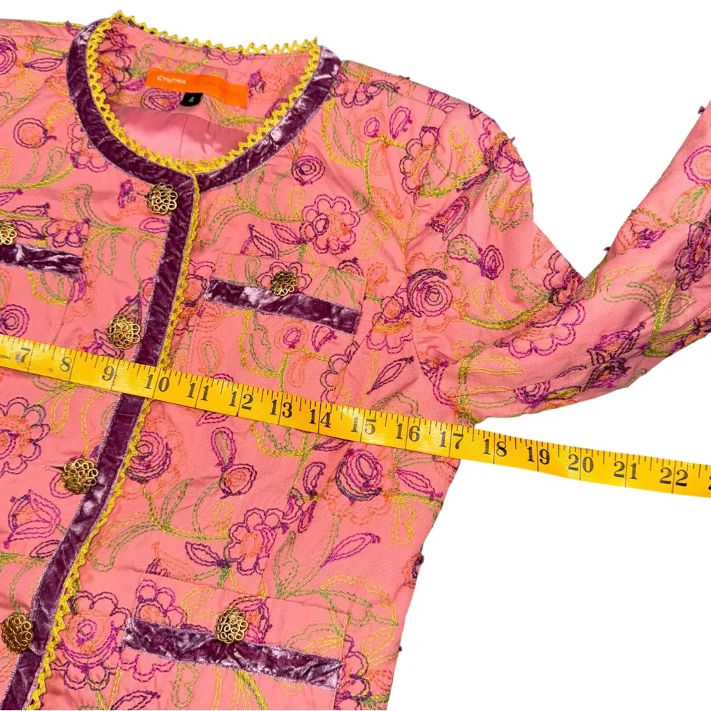 Cynthia Steffe Floral Embroidered Cropped Jacket 4 Velvet Trim Statement Blazer - Image 9