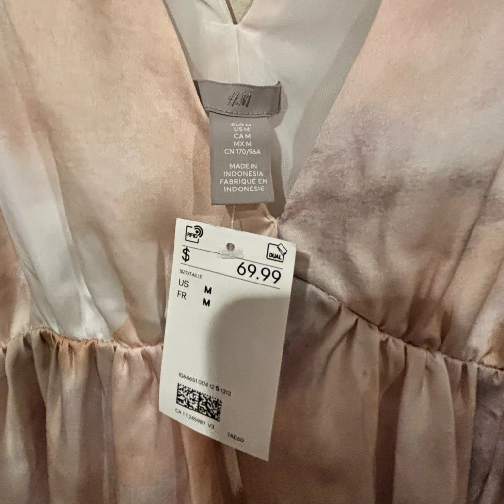 H&M Watercolor Cloud Print Maxi Dress Beige Size M NWT Wedding Guest Vacation - Image 7