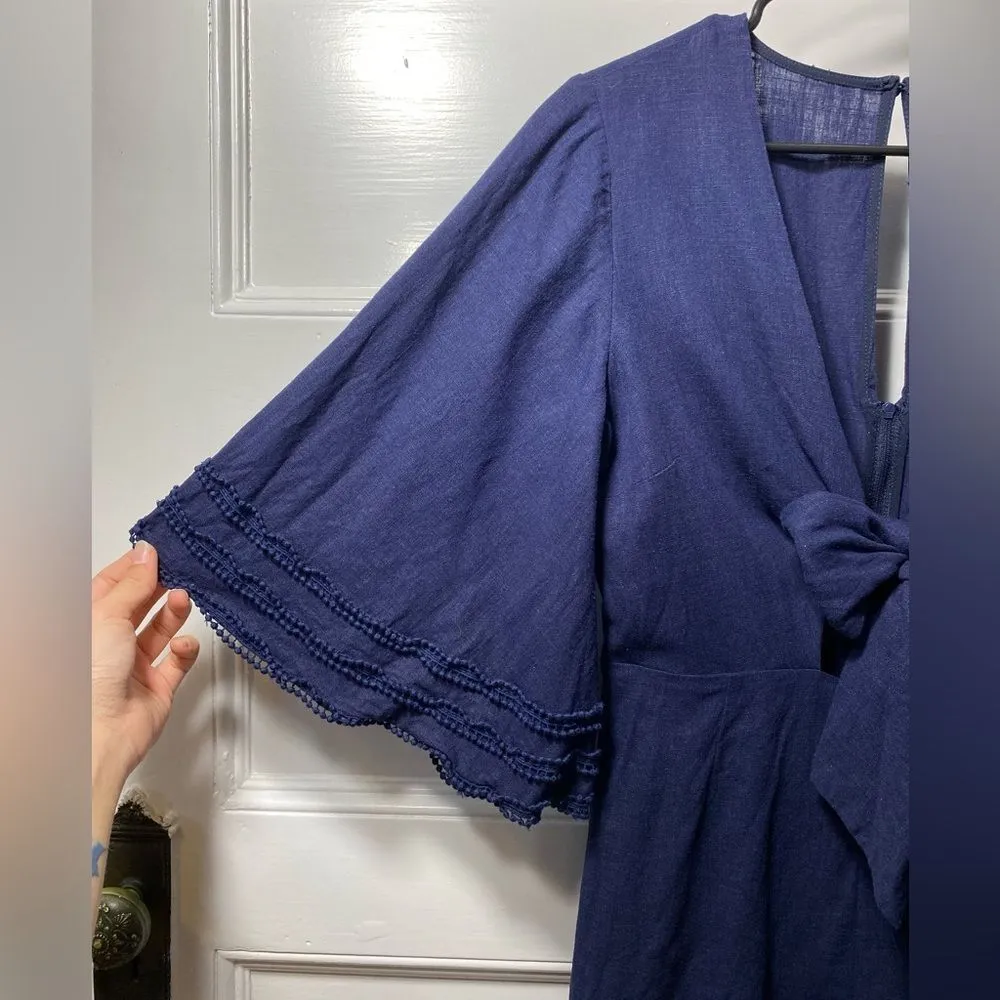 Finders Keepers | Limoncello Tie-Front Flared Sleeve Playsuit Romper Navy Sz 6 - Image 6