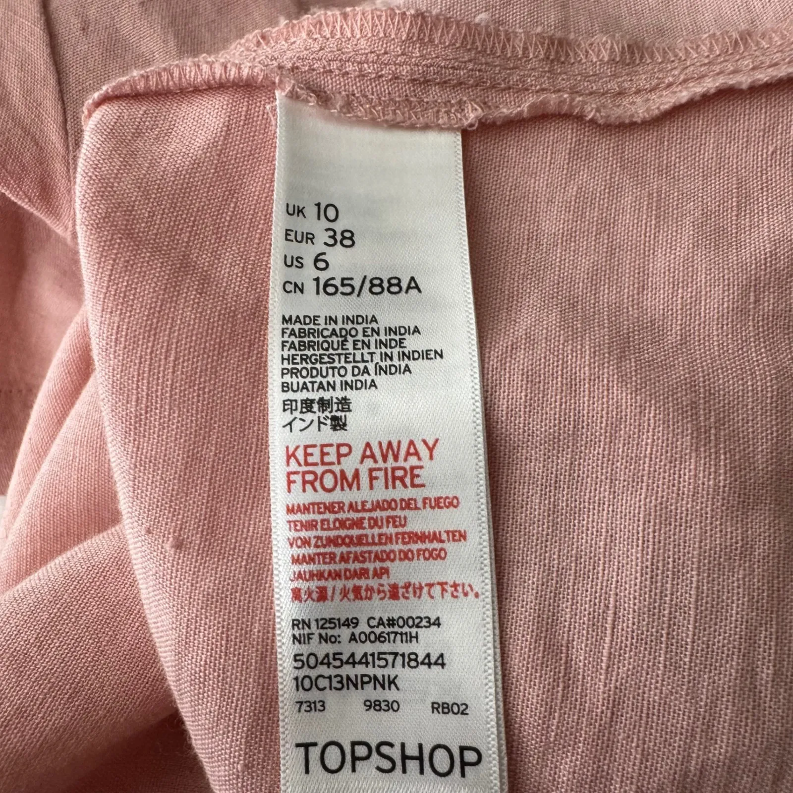 TOPSHOP Pink Linen Blend Button Front Flutter Sleeve Mini Dress Size US 6 - Image 8