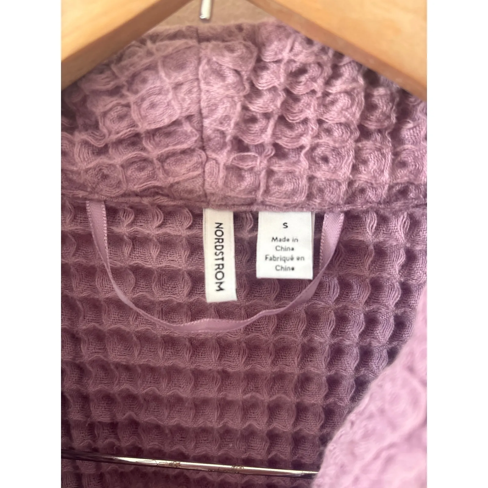 Nordstrom Waffle Knit Robe Lavender Purple Kimono Sleeve Tie Waist Size S - Image 2