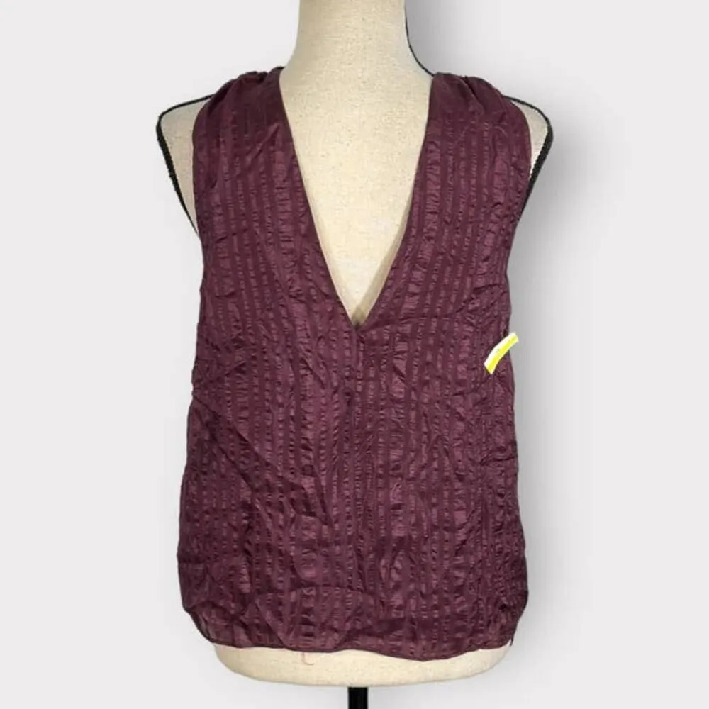FRAME Draped Textured 100% Silk Halter Top in Cabernet Women's Size Medium NWT - Image 5