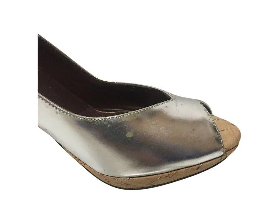 Donald Pliner Couture Cork Metallic Silver Leather Pump Shoe New Slingback $285 Size 8.5 - Image 5
