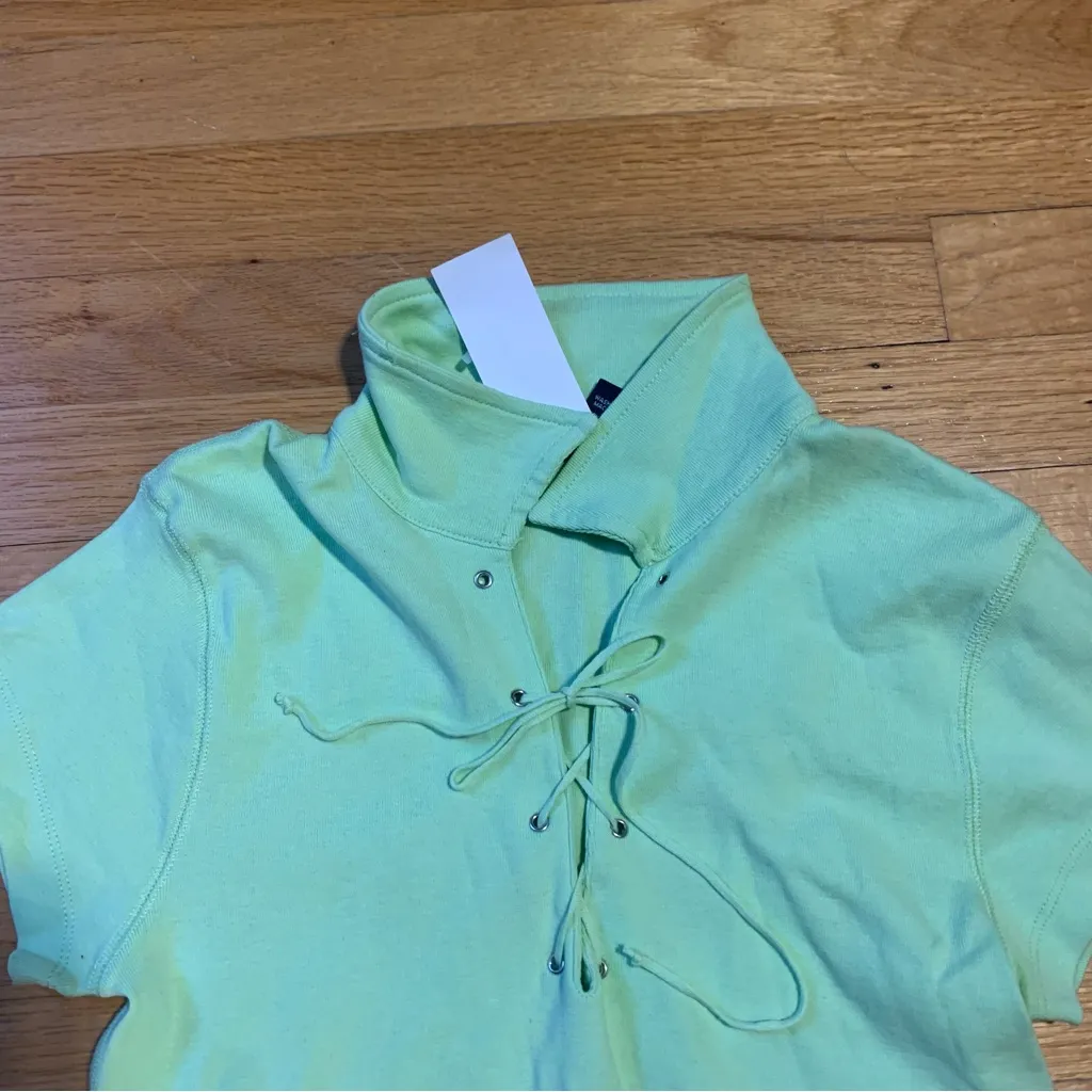 Gap 2003 Retro Collared Shirt String Closure Light Green Women's Medium - Image 6