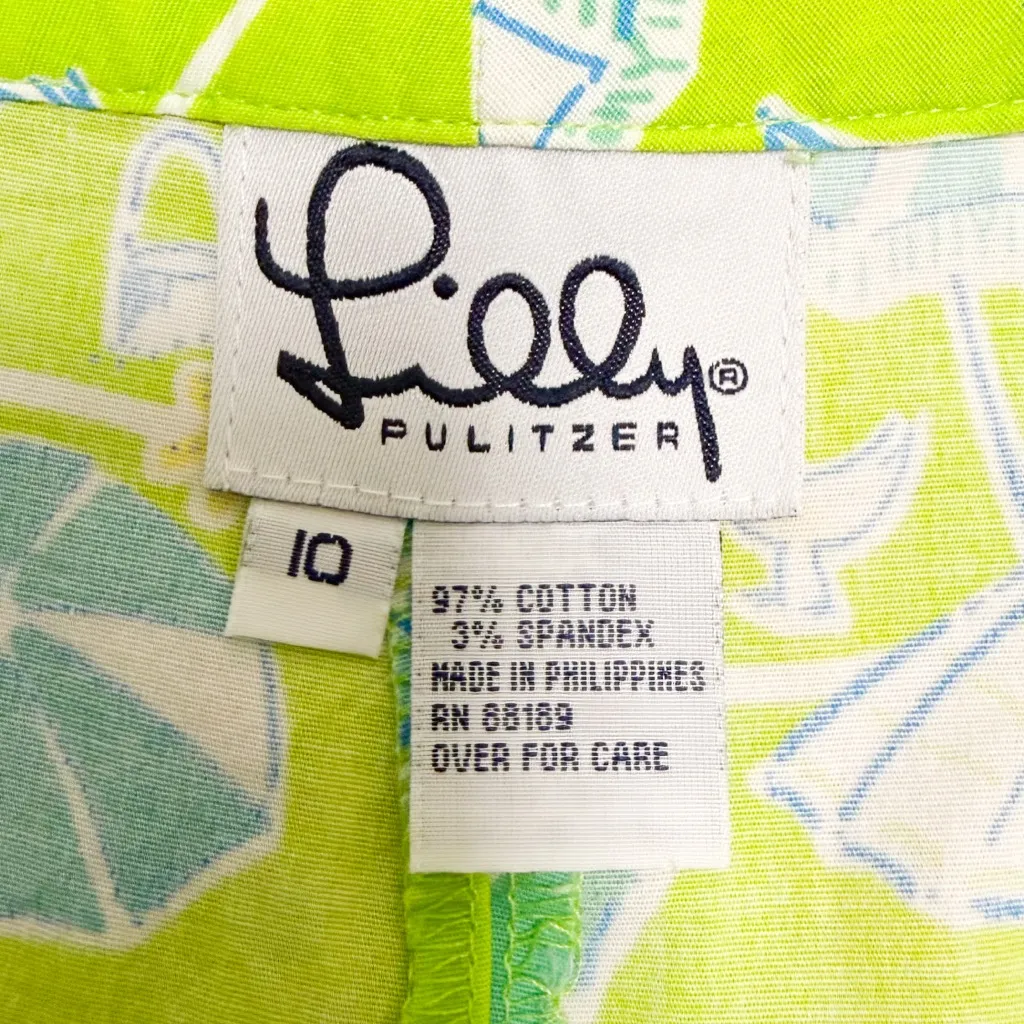 Lilly Pulitzer Green Blue White Beach Umbrellas Capri High Rise Slim Leg Pant 10 - Image 9