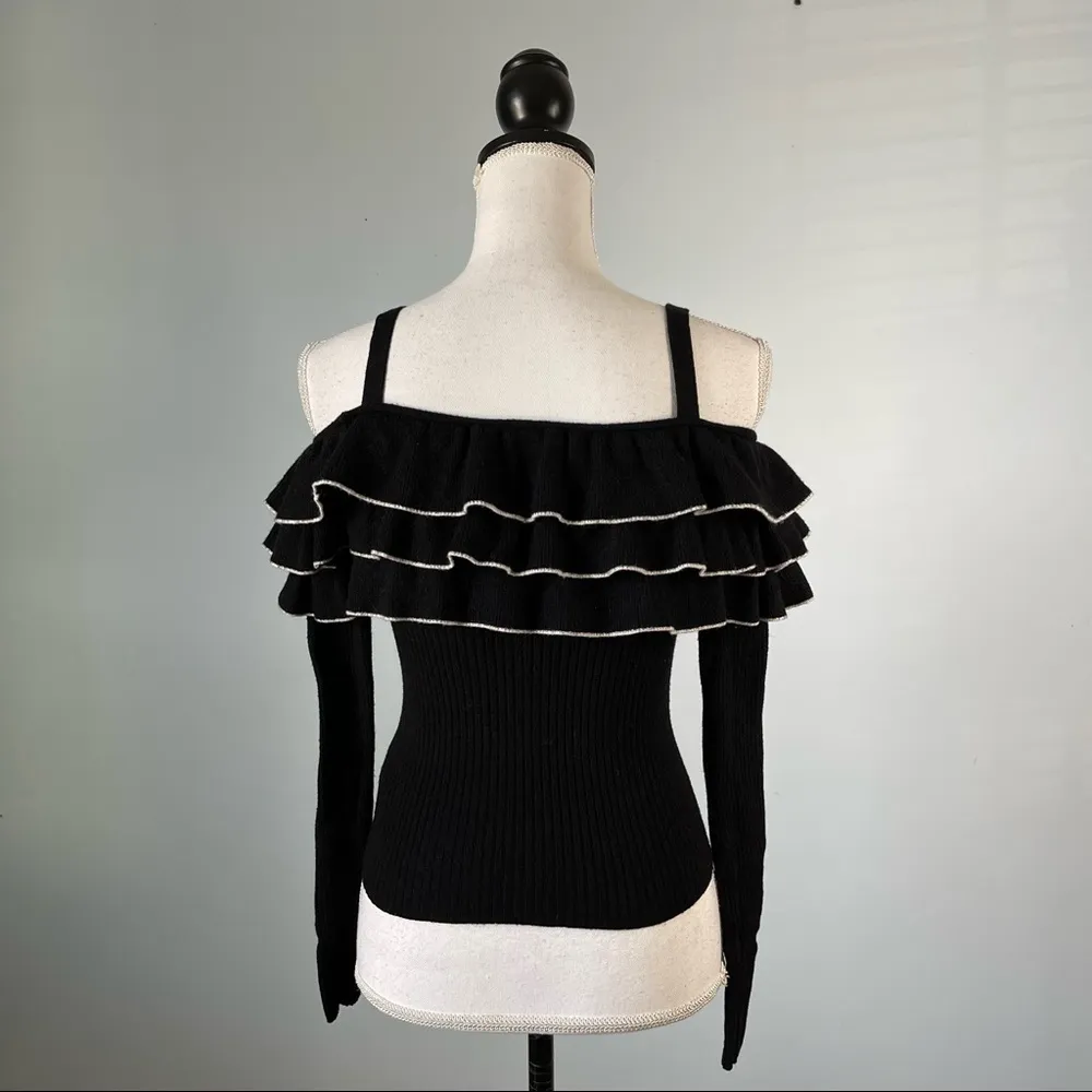 FOREVER 21 | Black Ribbed Ruffle Off-shoulder Sweater Sz S - Image 5