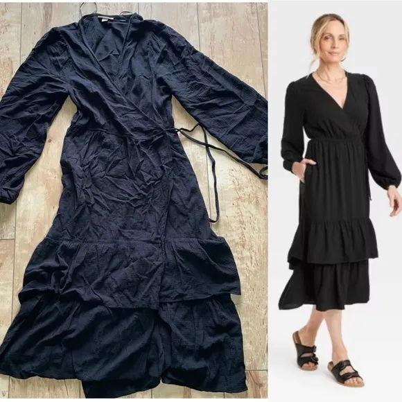 Knox Rose long sleeve tiered wrap dress, women’s size medium, black - Image 2