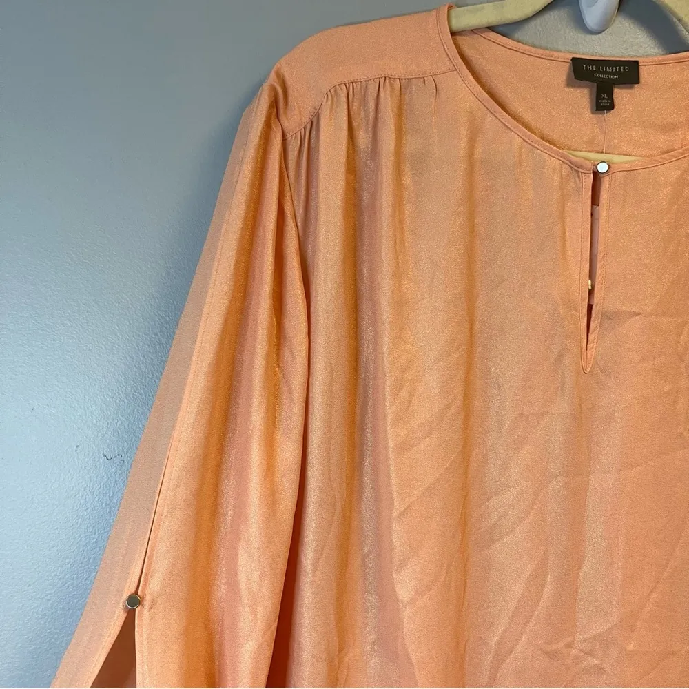 The Limited Blouse Gold Foil Sparkle on Pink Keyhole Neck Tie Wrist Top XL NWT - Image 6