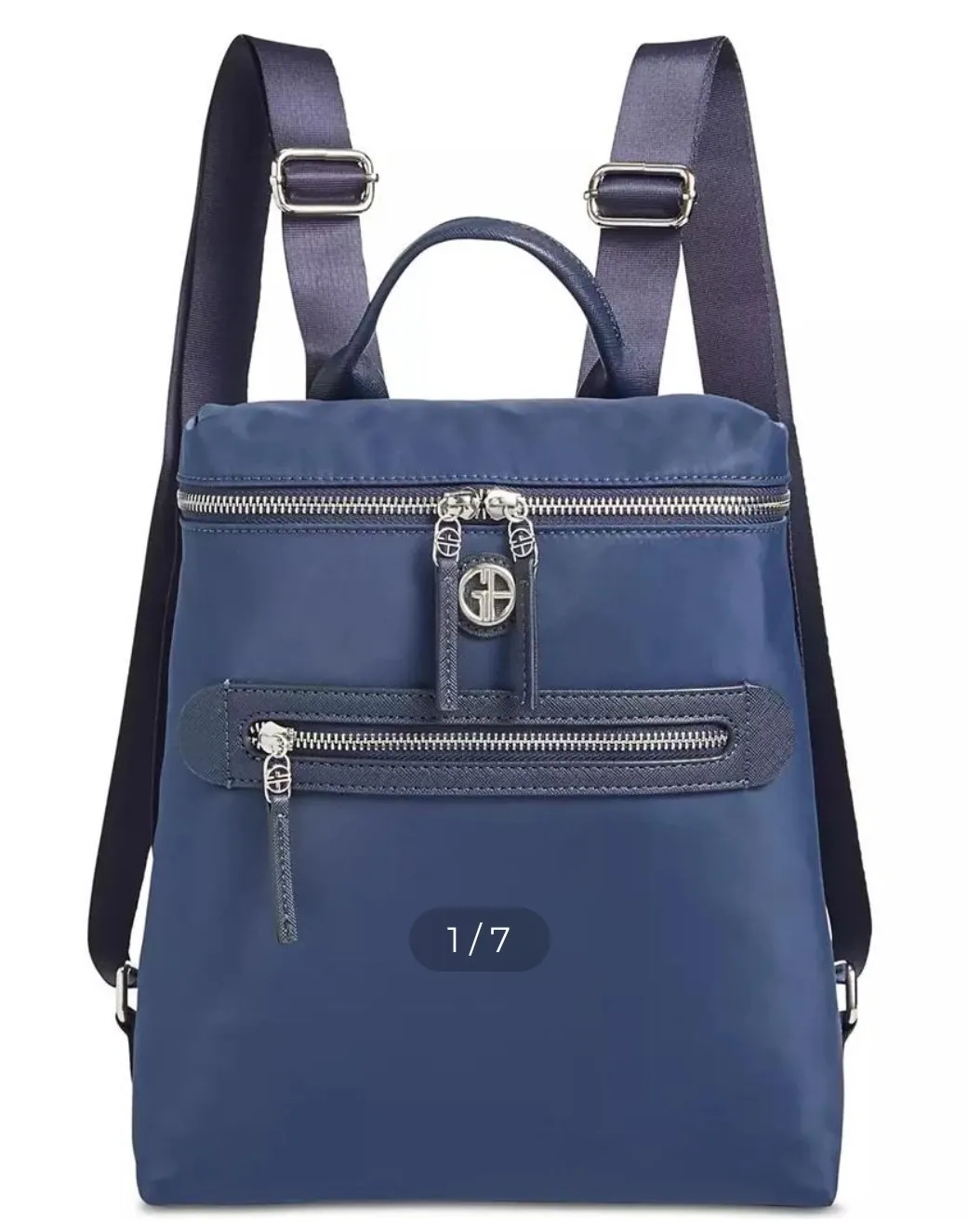 Giani Bernini Backpack Convertible Shoulder Bag Double Zip Navy Blue - Image 1