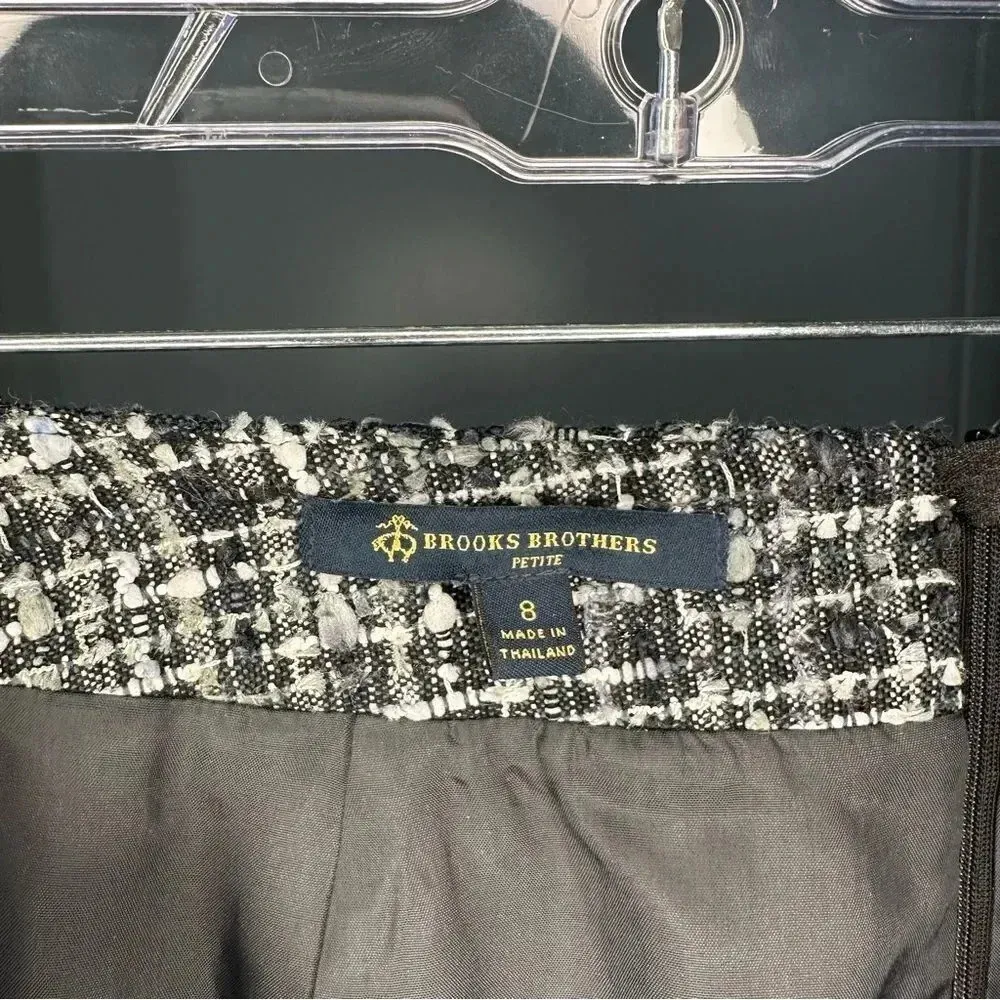 Brooks Brothers Petites Skirt Green and Black Fringe A-Line Tweed Wool Size 8 - Image 7