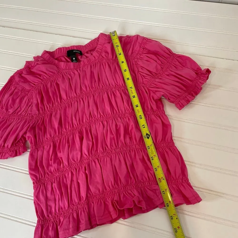 Zara Basic & Aqua Pink Smocked Top & Black Faux Vegan Leather Skirt Bundle Sz M - Image 4