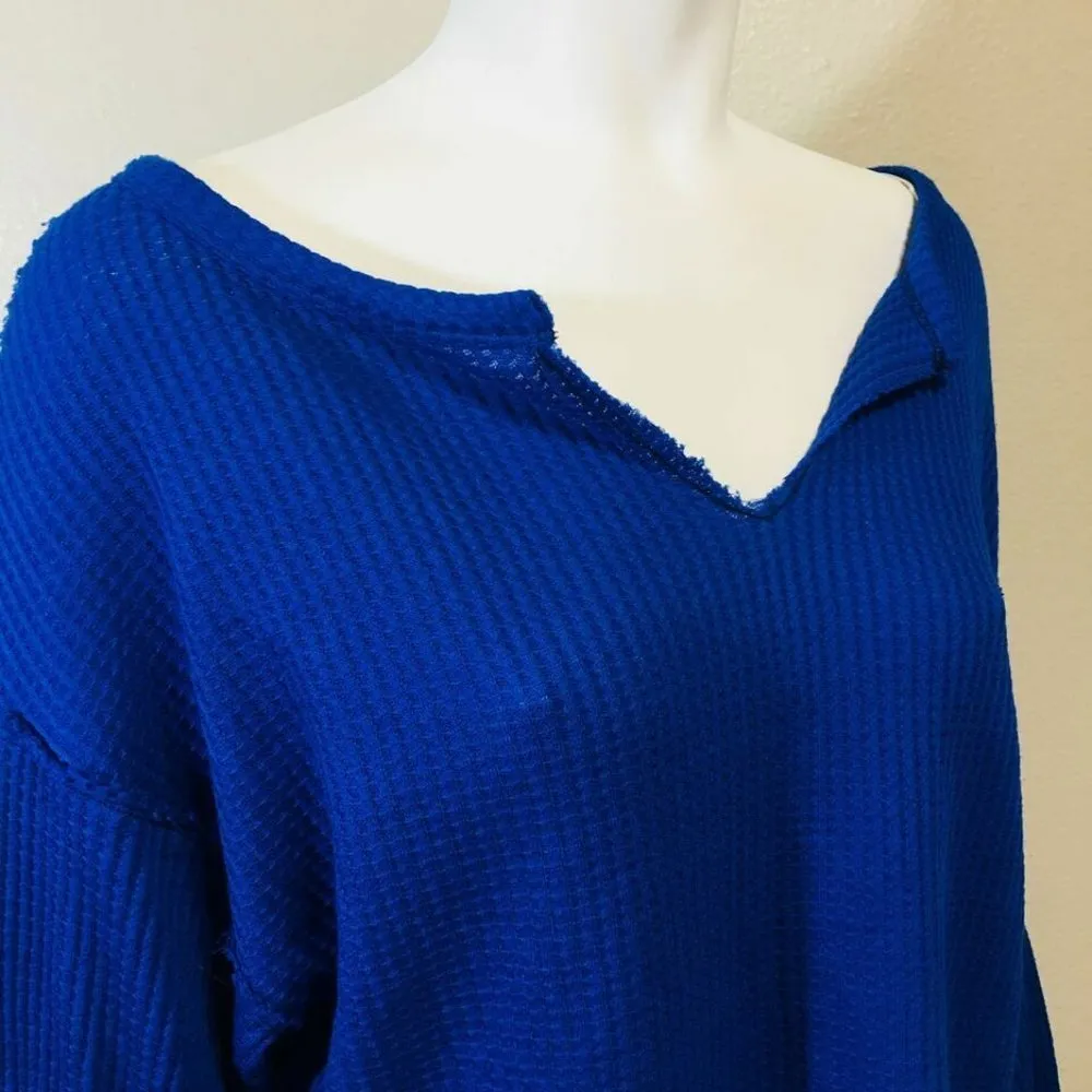 FREE PEOPLE XS Women's Shirt V-neck Blue 3/4s - Image 7