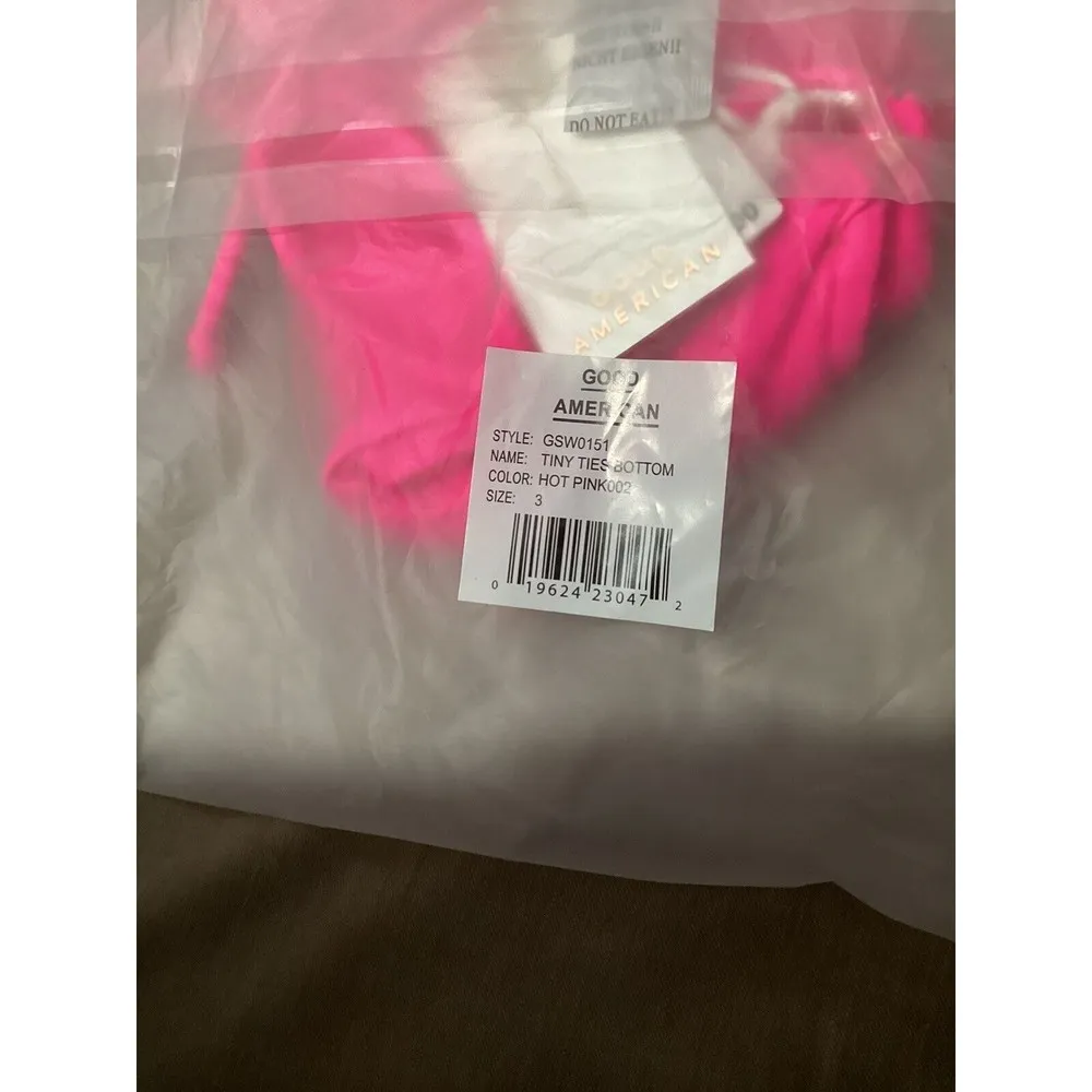 Good American Tiny Ties Bikini Bottom Hot Pink 3 US Large - Image 5