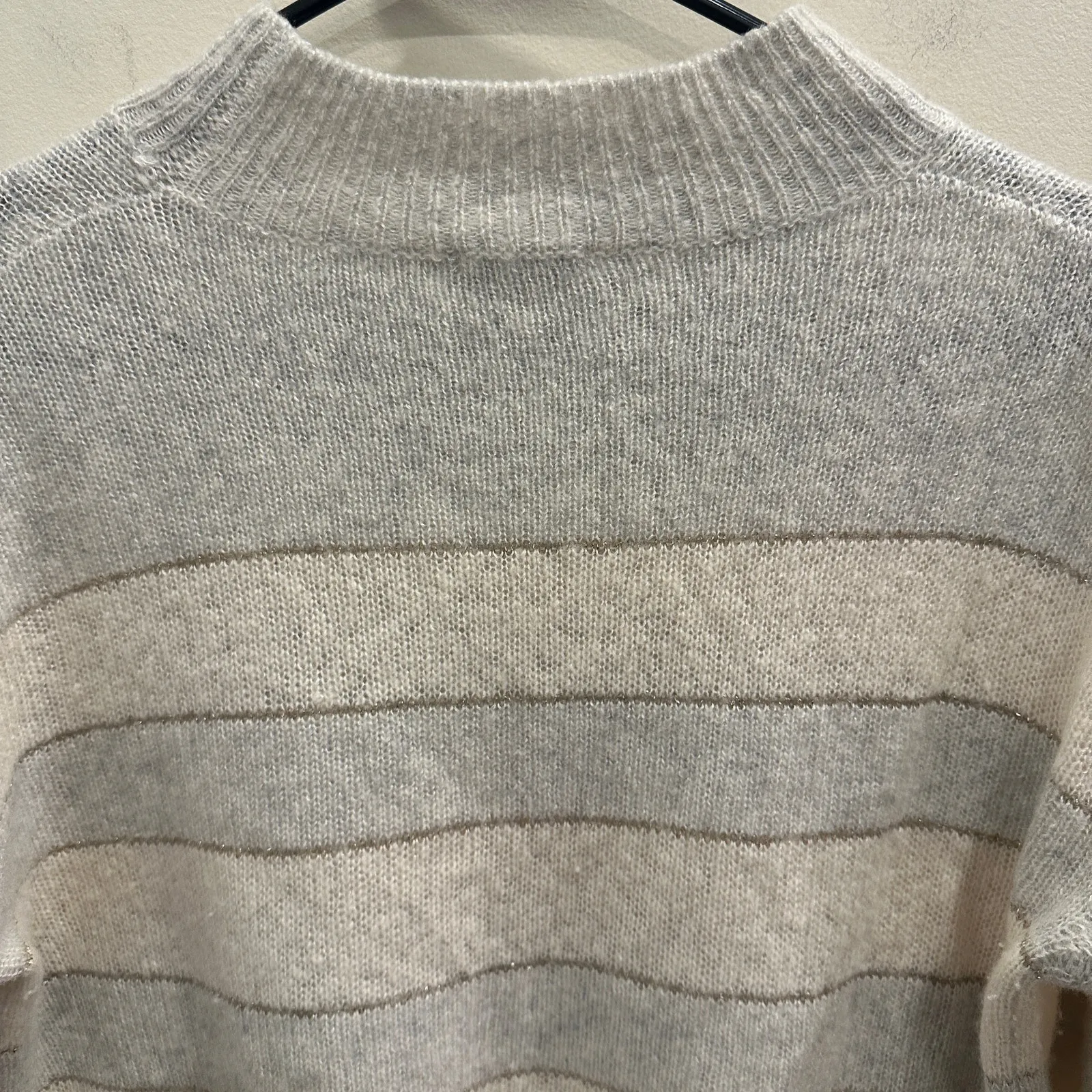 Rails Mist Ivory Glitter Stripe Ellise Sweater Cashmere Silk Blend XS Luxe Cozy - Image 6