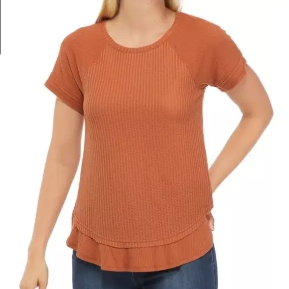 Love, Fire Juniors Orange Short Sleeve Waffle Knit Top Size M - Image 5