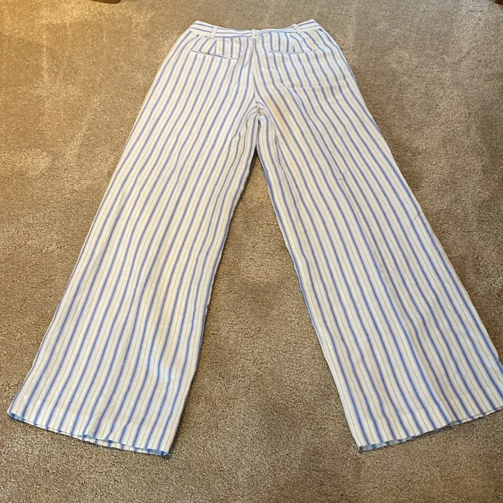 LOFT Peyton Trouser Pants Linen Blend White Blue Stripes Womens Sz 2 - Image 9