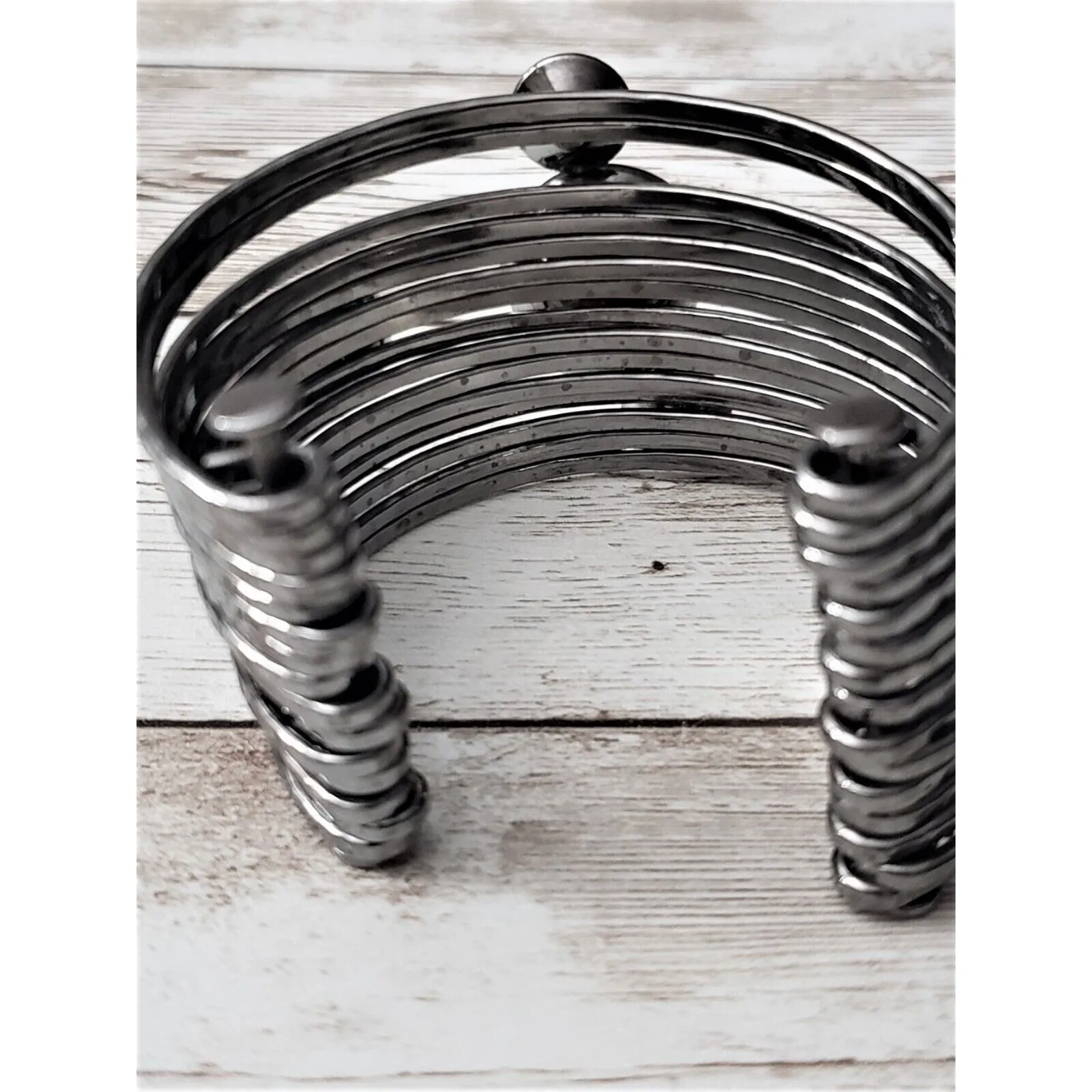 Vintage Cuff Bracelet Dark Silver Tone & Black Gem - Image 4