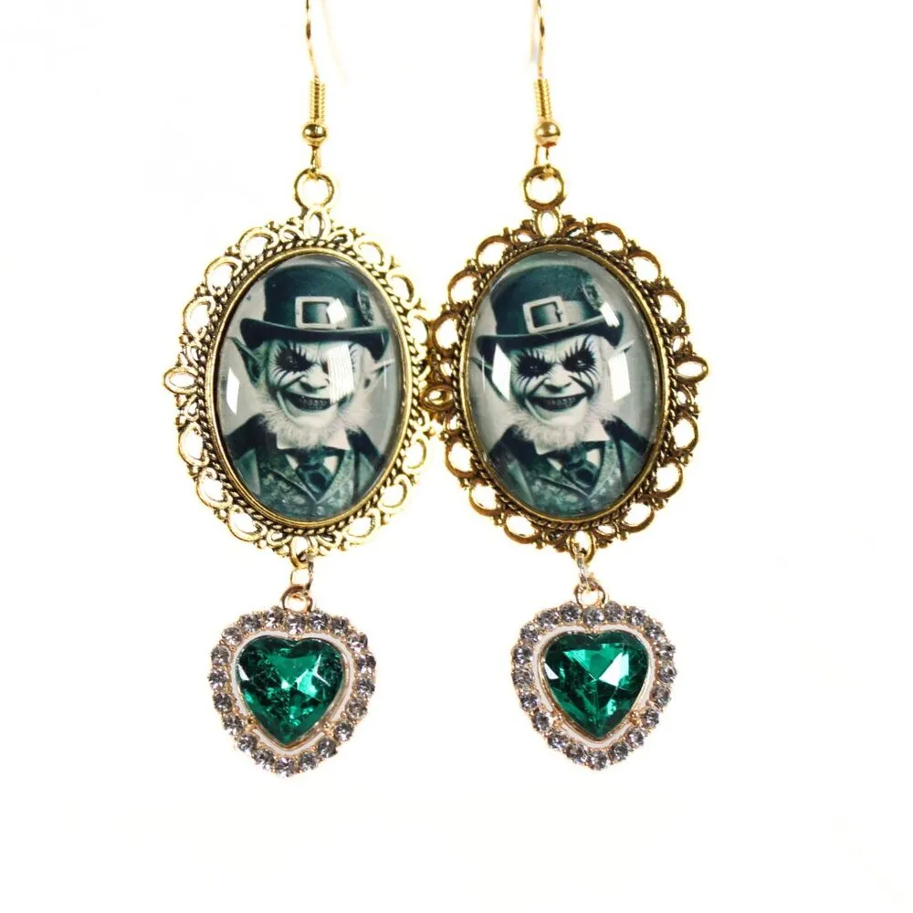 Gothic Victorian "The Sinister Shamrock" Goth Leprechaun Earrings St Patrick's - Image 2
