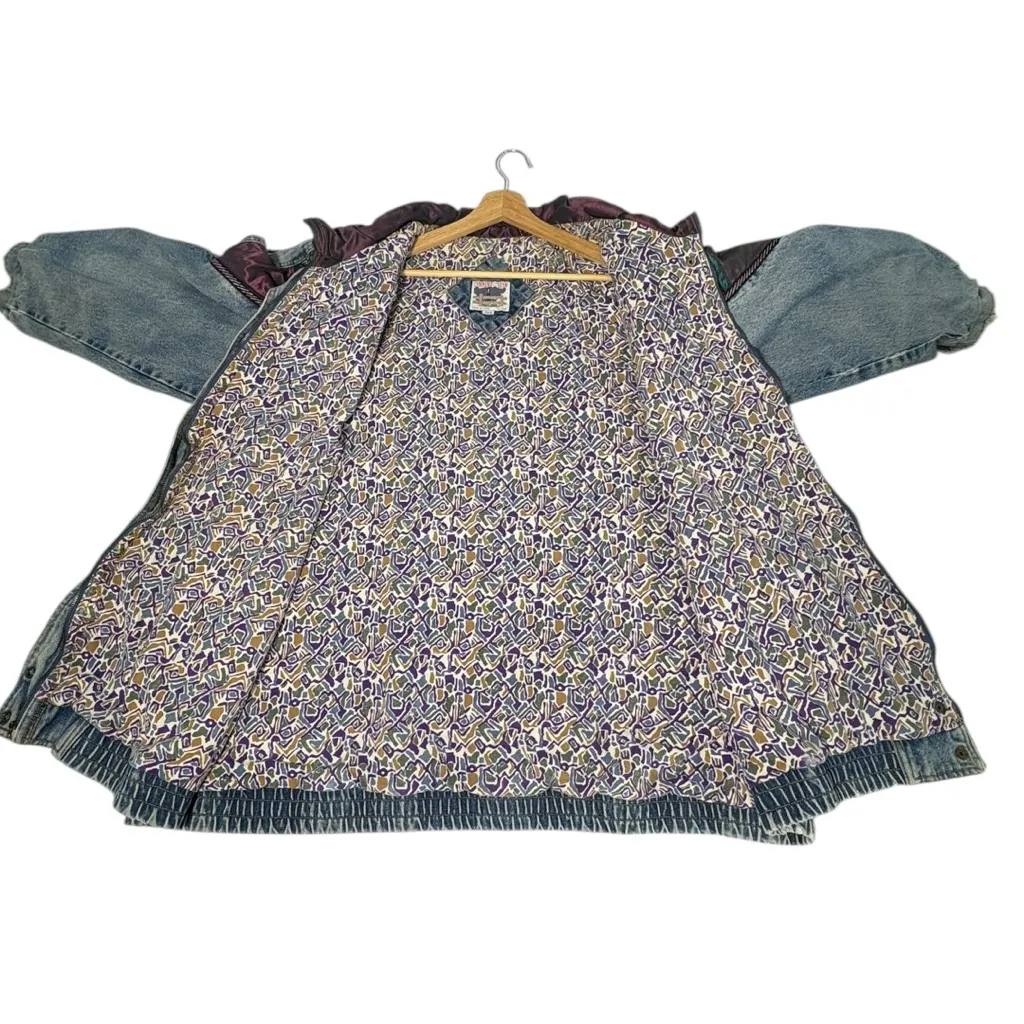Y2K Current Seen Denim Jacket Womens Plus  22 Tapestry Thrashed Eclectic Grandpa - Image 5