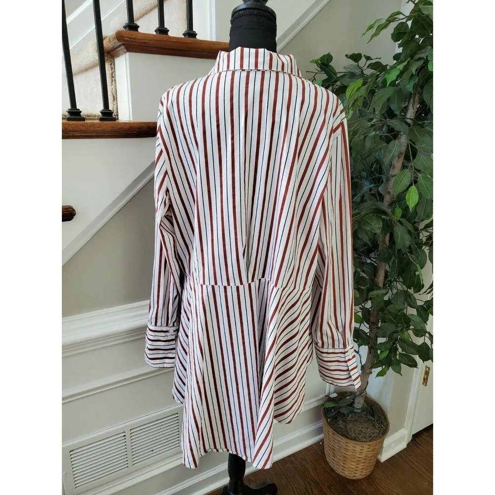 Ashley Stewart Women's Multicolor Striped Cotton Long Sleeve Collared Shirt 18 - Image 6