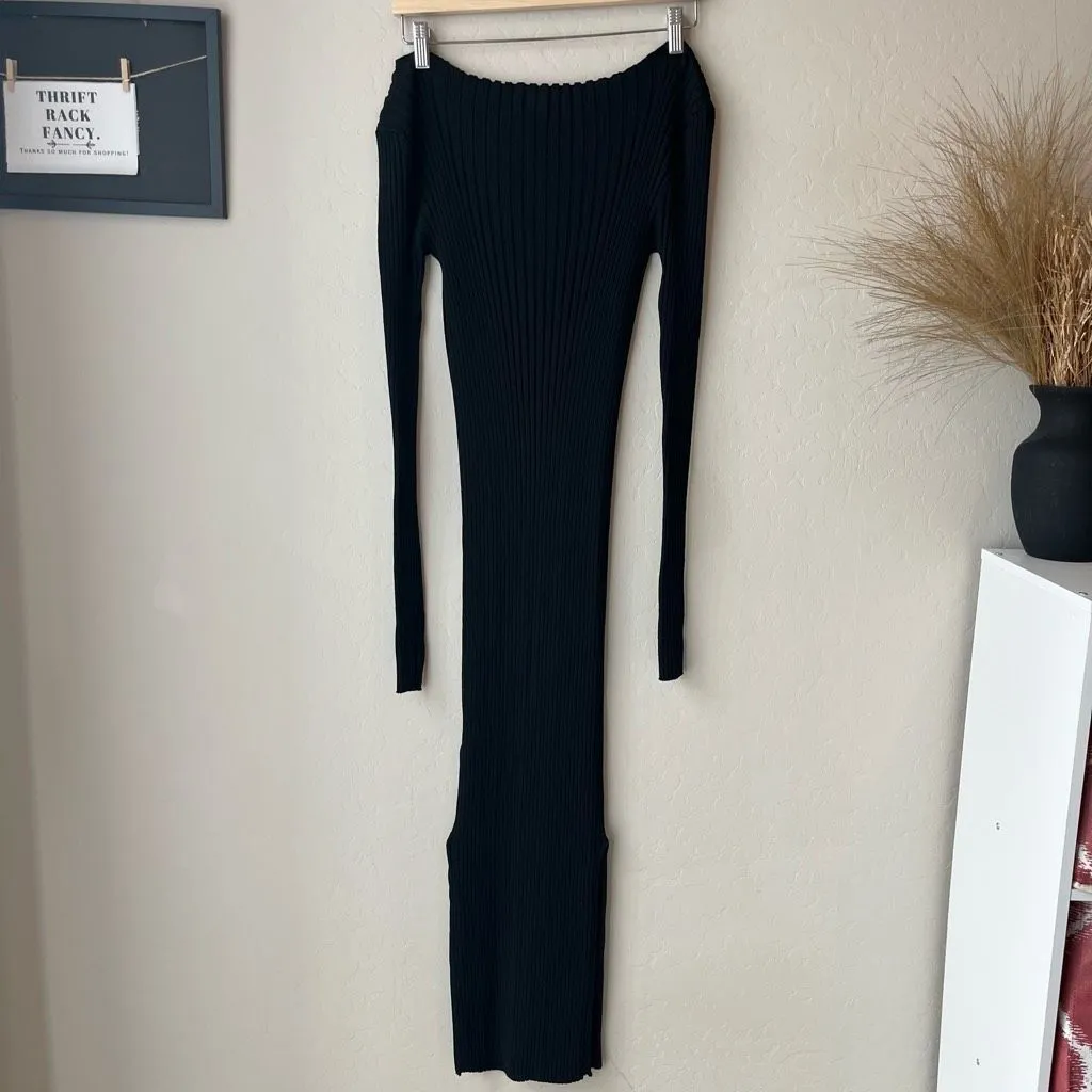 Toteme Dress Ribbed Knit Black Long Sleeve Orville Midi Dress‎ Size Medium - Image 9