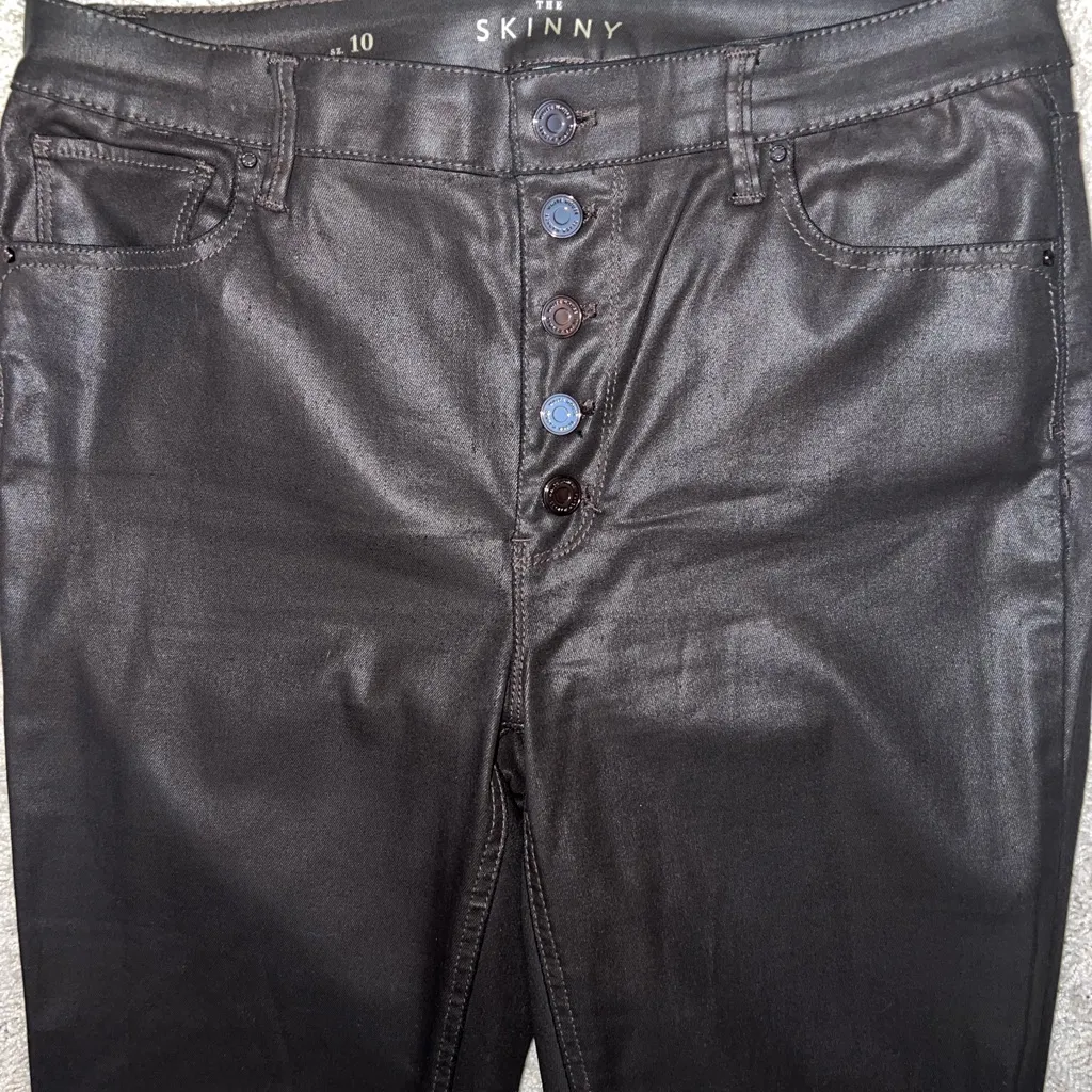 White House Black Market High Rise Brown Coated Denim Size 10 EUC button fly - Image 3