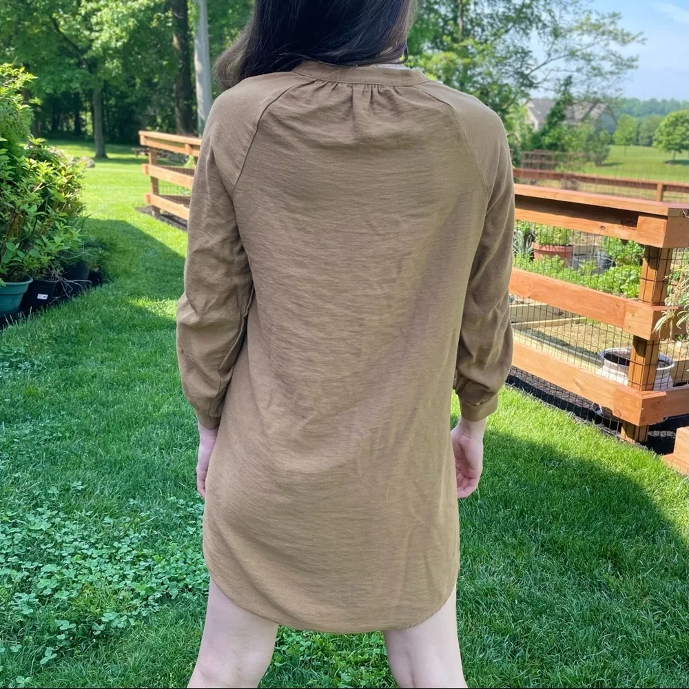 Zara Basic Linen Summer Button Front Camel Neutral Shirt Dress Small - Image 5