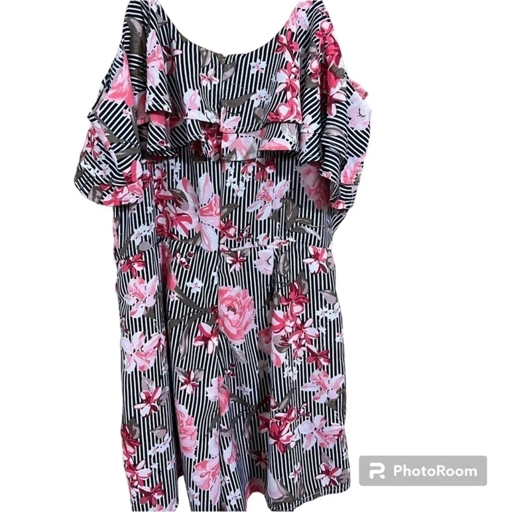 Harmony + Havoc Floral Pinstripe Romper Medium Pink - Image 2