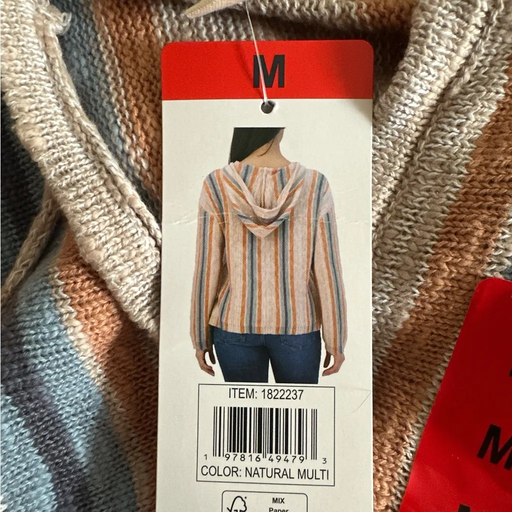 NWT Lucky Brand Women's Size Medium (8-10) Baja Sweater Hoodie, Multi Stripe M - Image 9