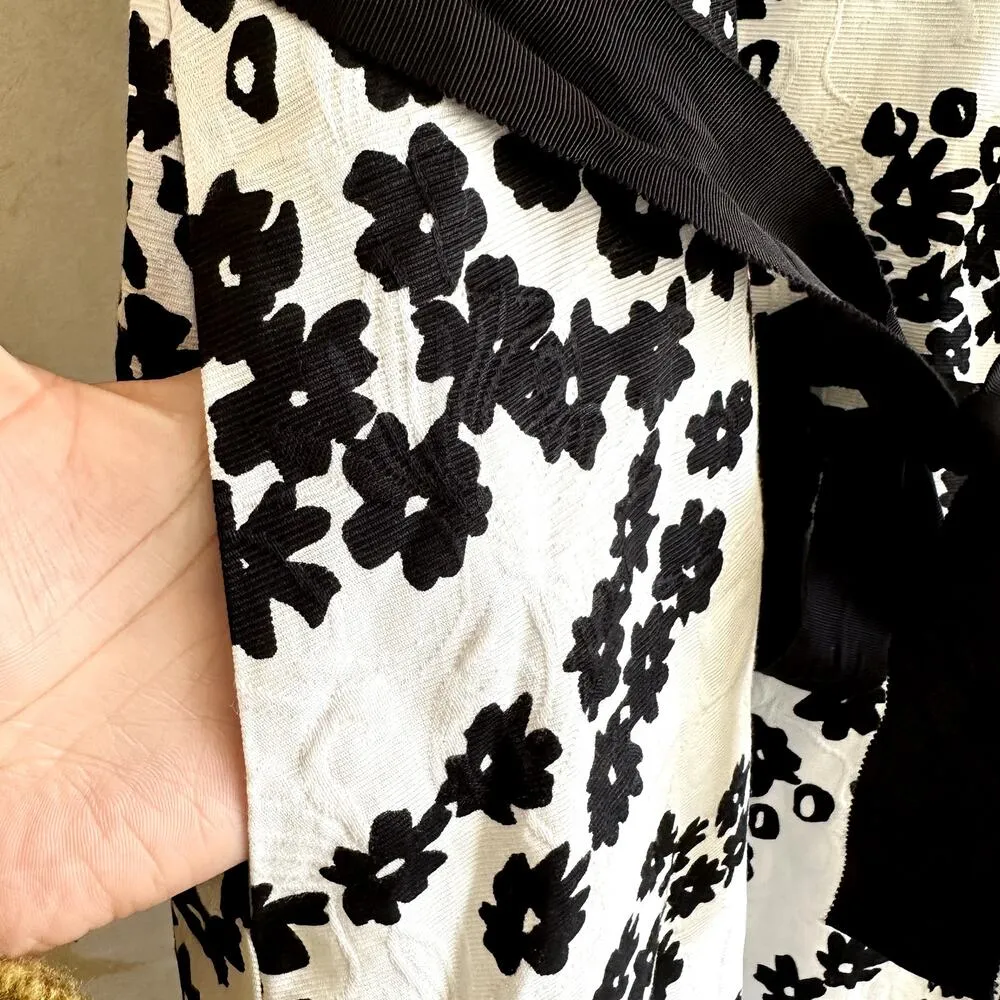 Talbots Floral A Line Dress Tie Waist Daisy Print Cotton White Black 12 NWT - Image 3