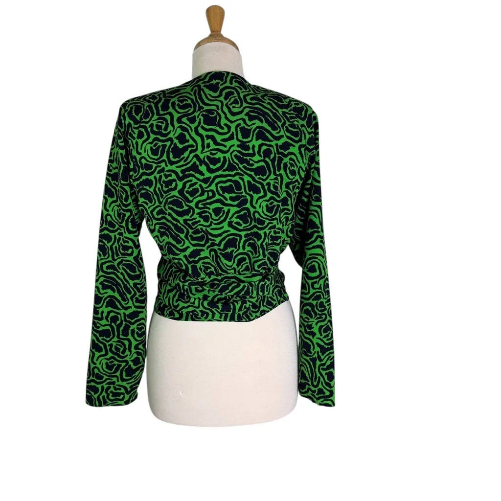 Rodebjer Dove Wrap Tie Blouse Green Navy Size 8 - Image 6