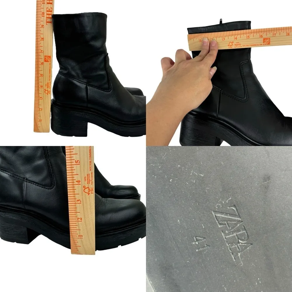 Zara Leather Ankle Platform Combat Boots Chunky Sole 1124/010 Women's Size 41 - Image 14