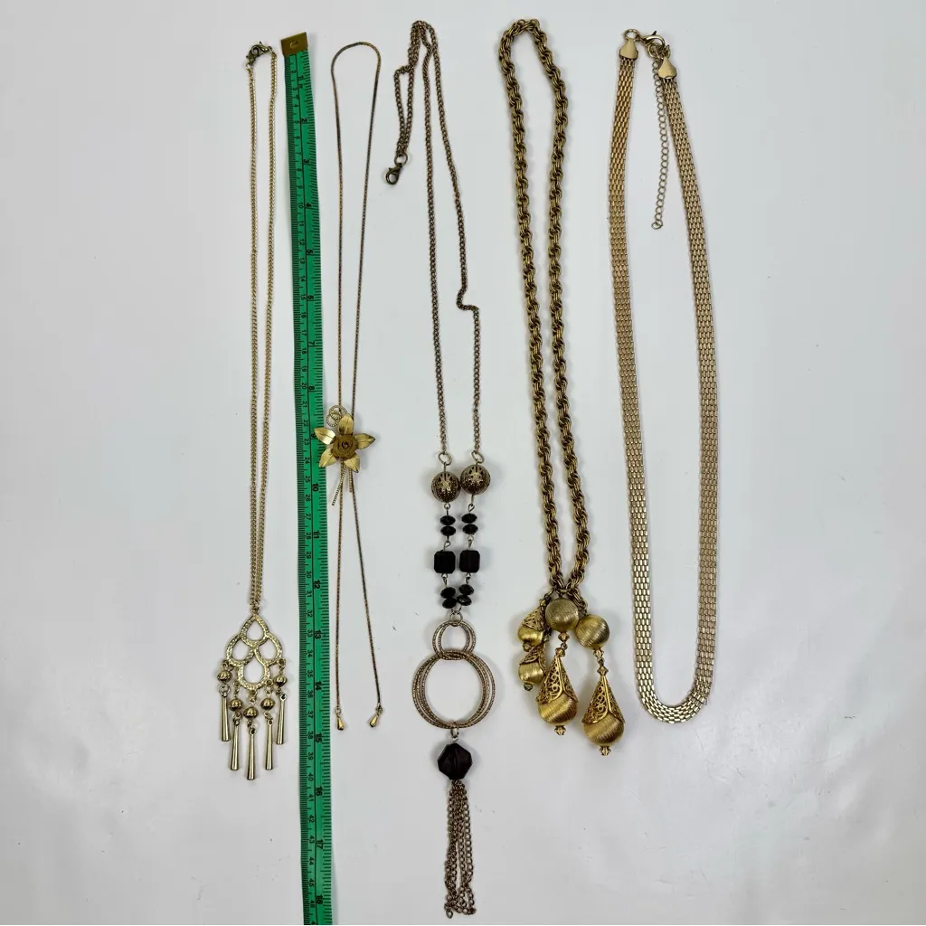 Gold Tone Lot Set of 5 Costume Jewelry Necklaces Bundle - Image 9