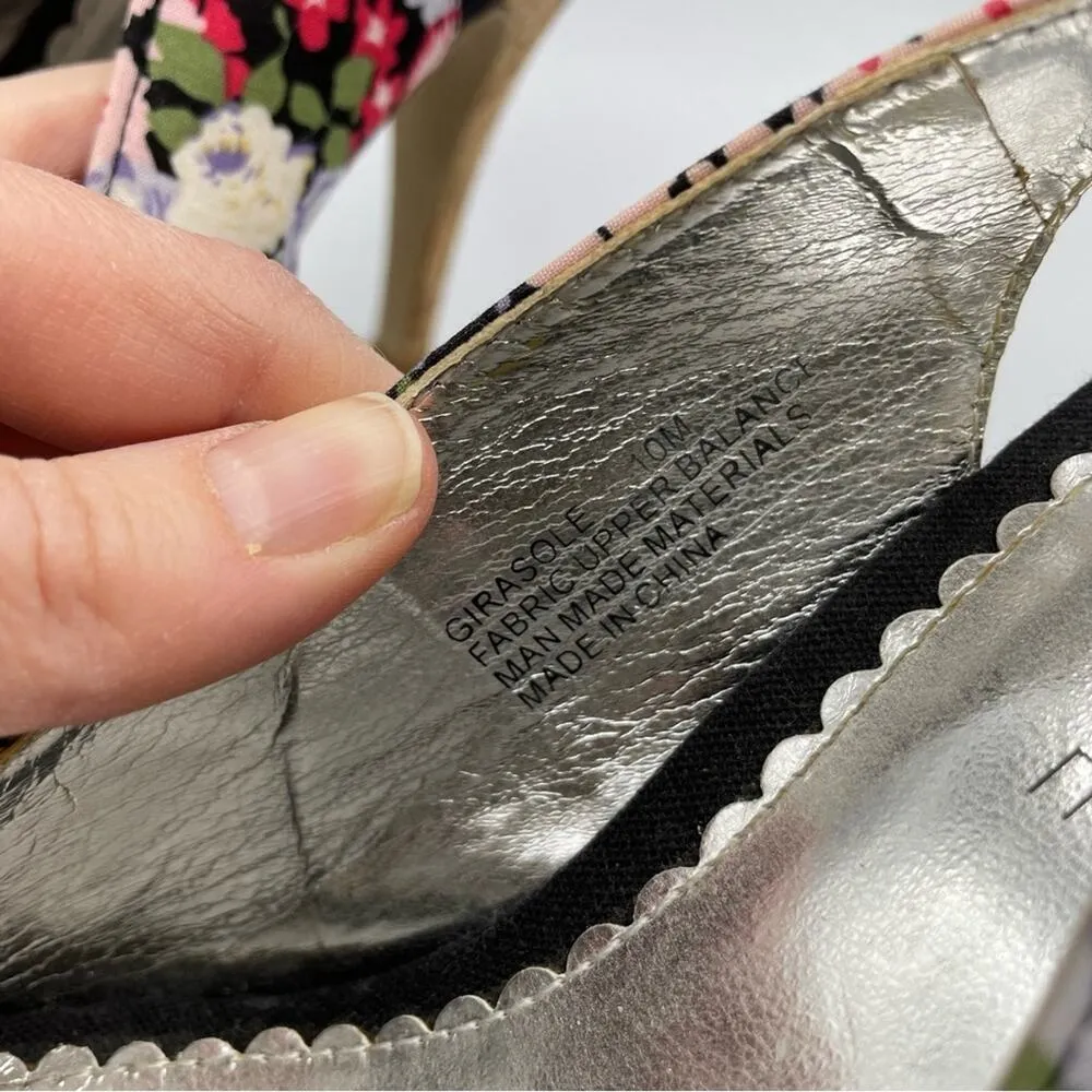 Rampage Black Floral Cork Heel Peep Toe Stiletto Shoes Womens 10 Y2K Whimsigoth - Image 8