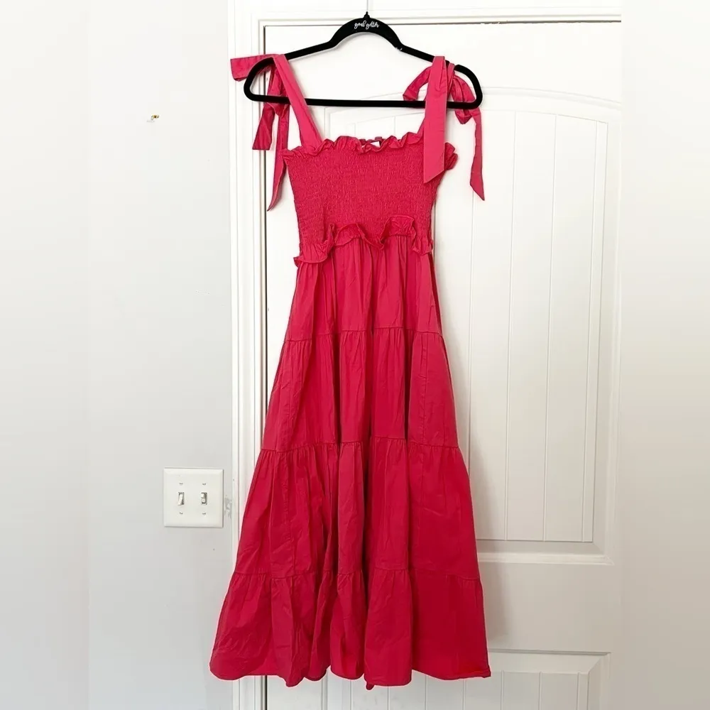 Tuckernuck Alannah Smocked Cotton Poppy Red Midi Dress - Image 5