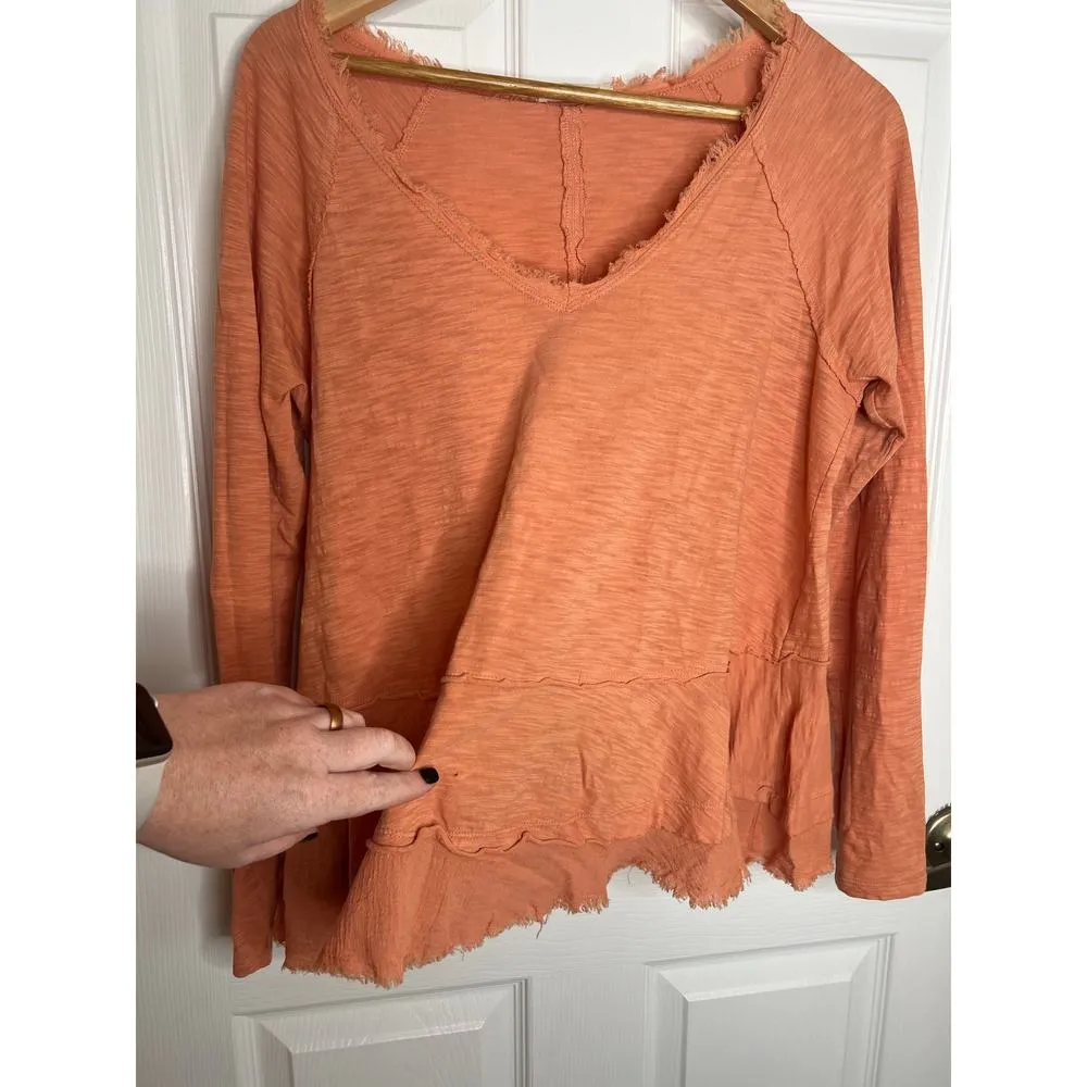 Altar'd State Women's Long Sleeve Orange Top Fringe V-Neck Shirt Size Small - Image 5