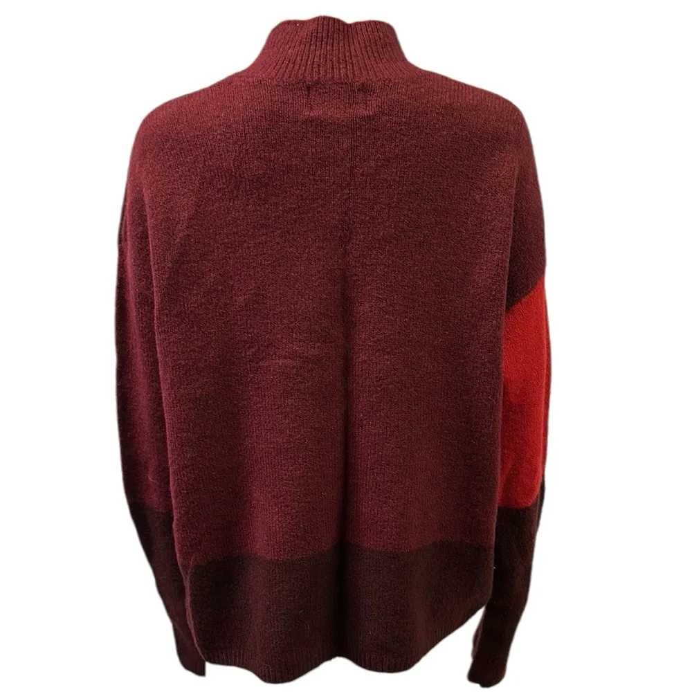 Cynthia Rowley Merino Wool Blend ColorBlock Burgundy Mock Neck Sweater Womens XL - Image 7