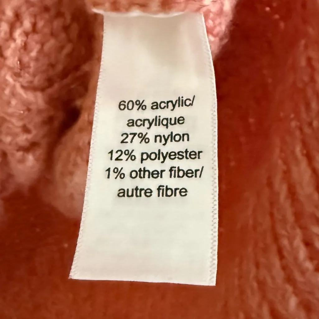 Soft Knit Textured Open Weave Cozy Scoop Neck Sweater Pink Layering Top Large - Image 8