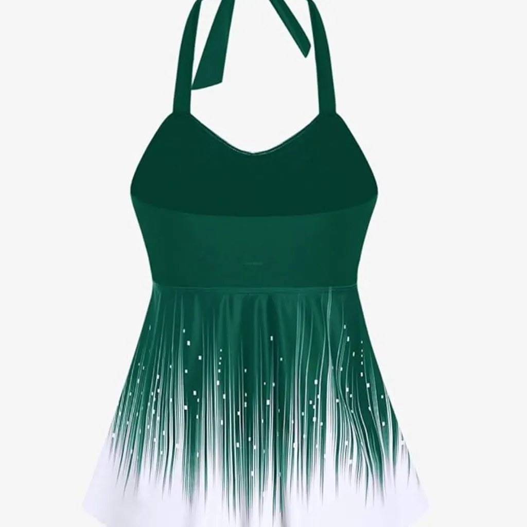 ROSE GAL Halter Tankini Set Green White Boy Shorts Size 2X NWT #2259 - Image 2