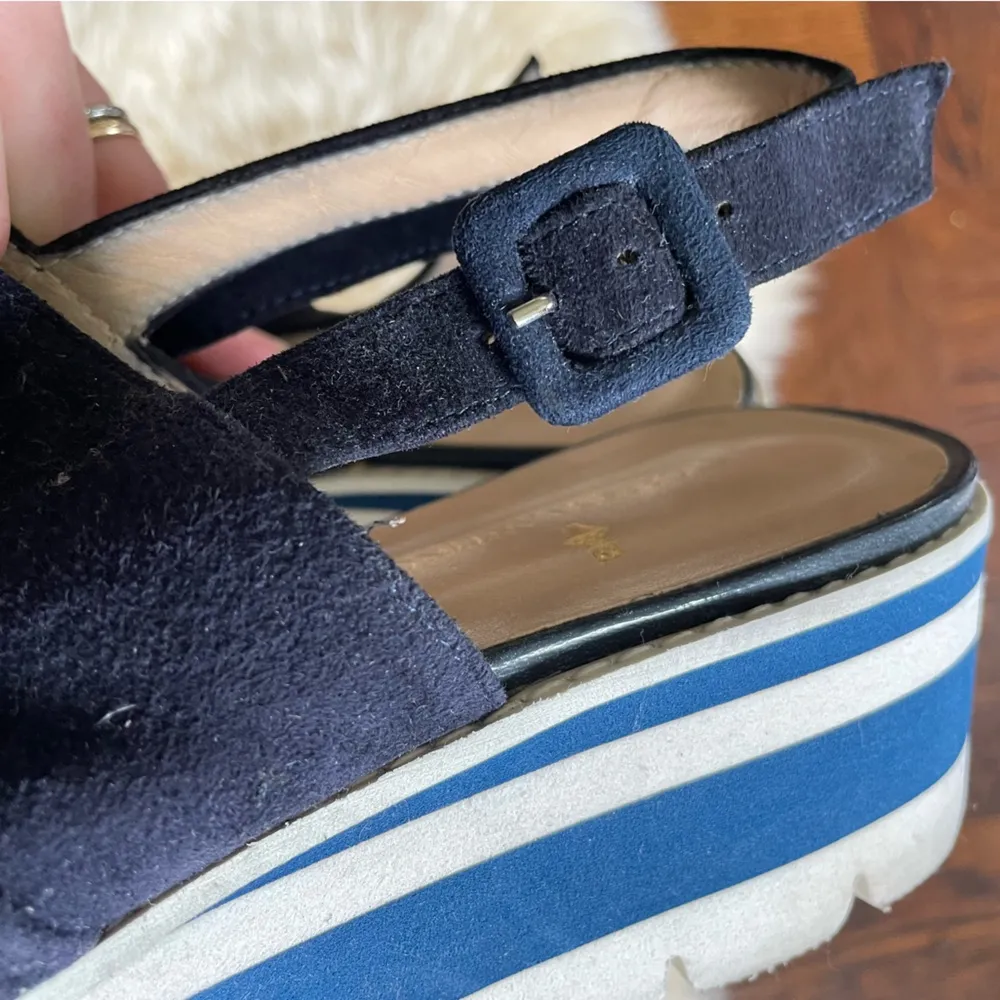 Italian Clorinda Antinori Boutique Women's Navy Suede slingback platform sandals Blue Size 8 - Image 7