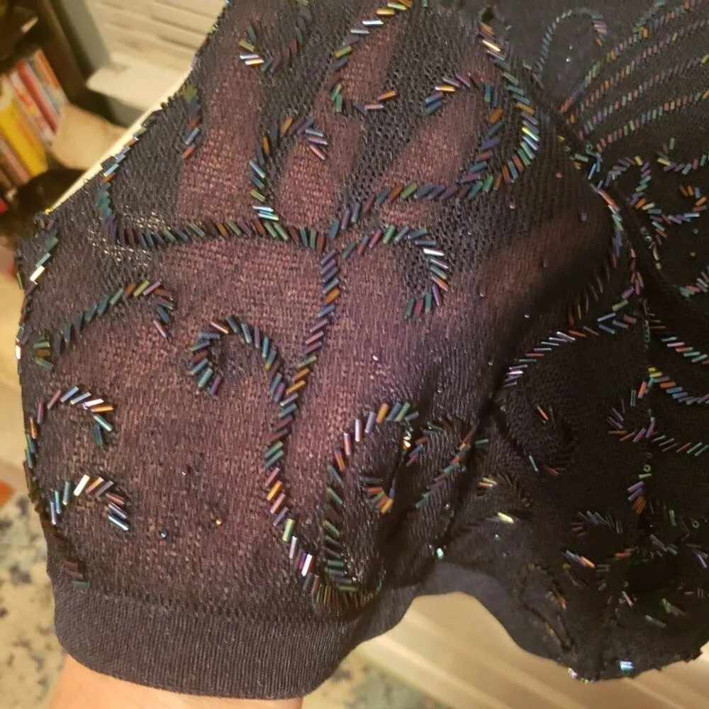 Navy Blue Loose Knit Beaded Embellished Semi - Image 8