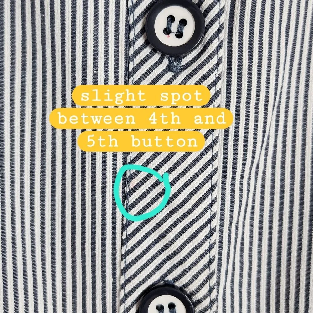 Grace Sleeveless Dress Blue Striped Midi Buttton Front Cotton Blend Tie Waist 6 - Image 6