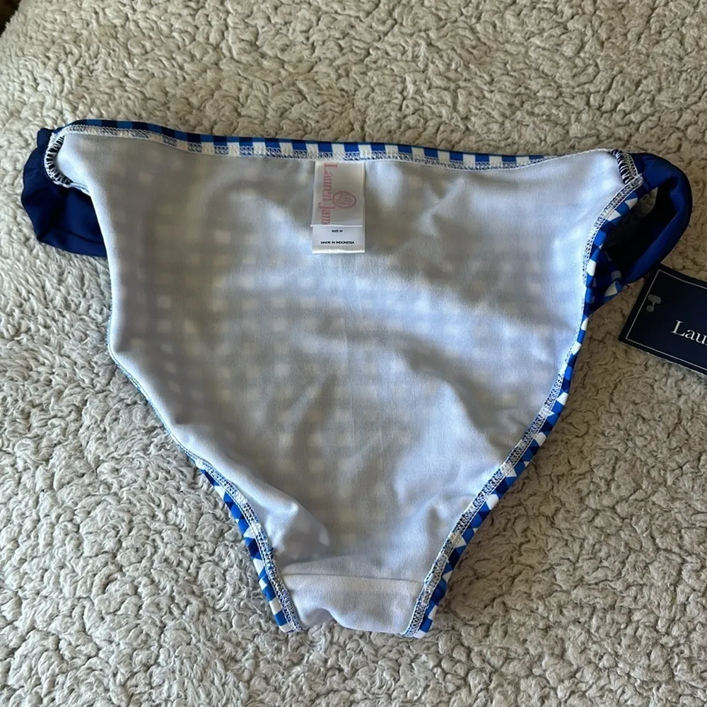 Lauren James Women's M Blue And White Gingham Check Hipster Bikini Bottom New - Image 5
