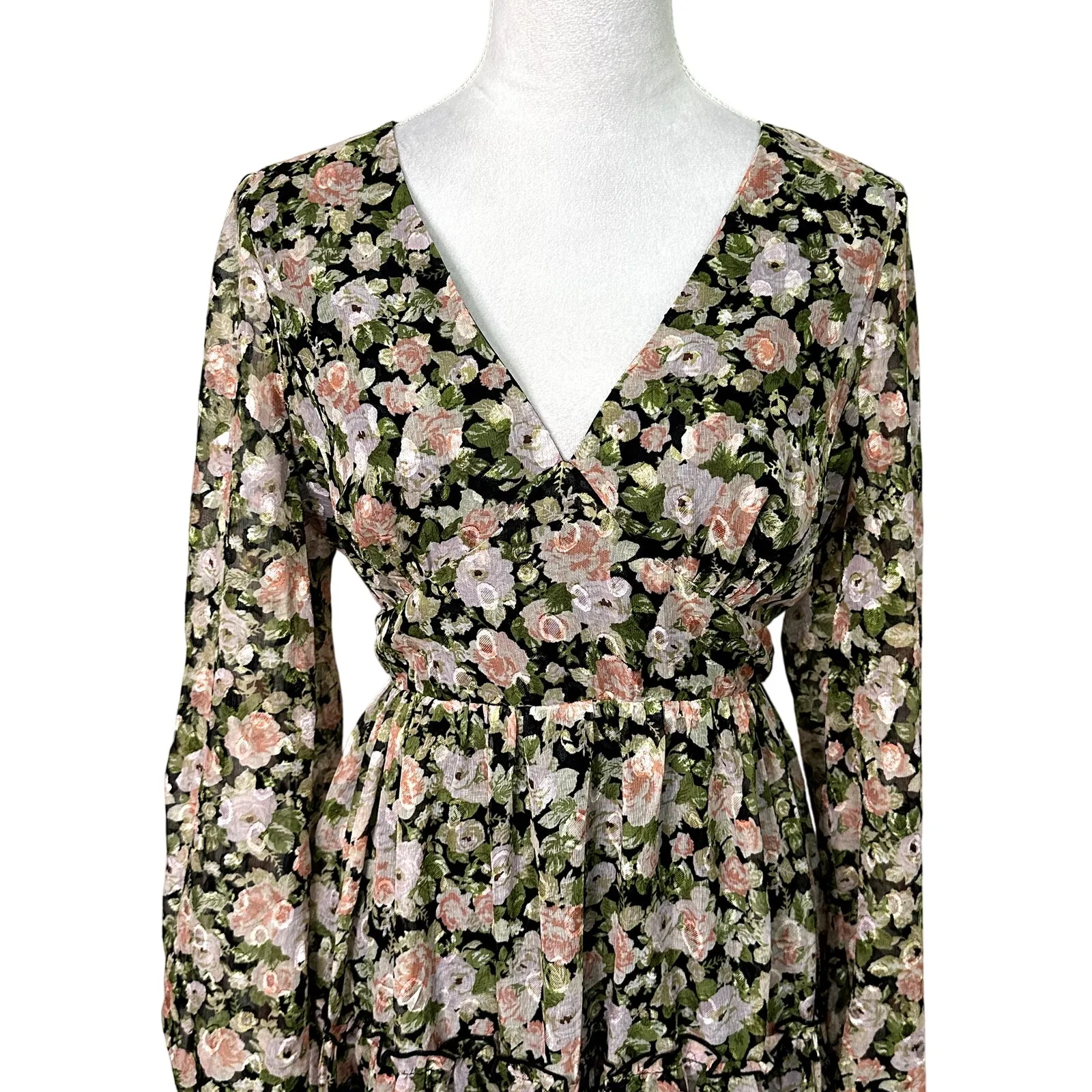 All In Favor Mini Dress Long Sleeves Zip Lined Floral Multi Color Women's L NWT - Image 3