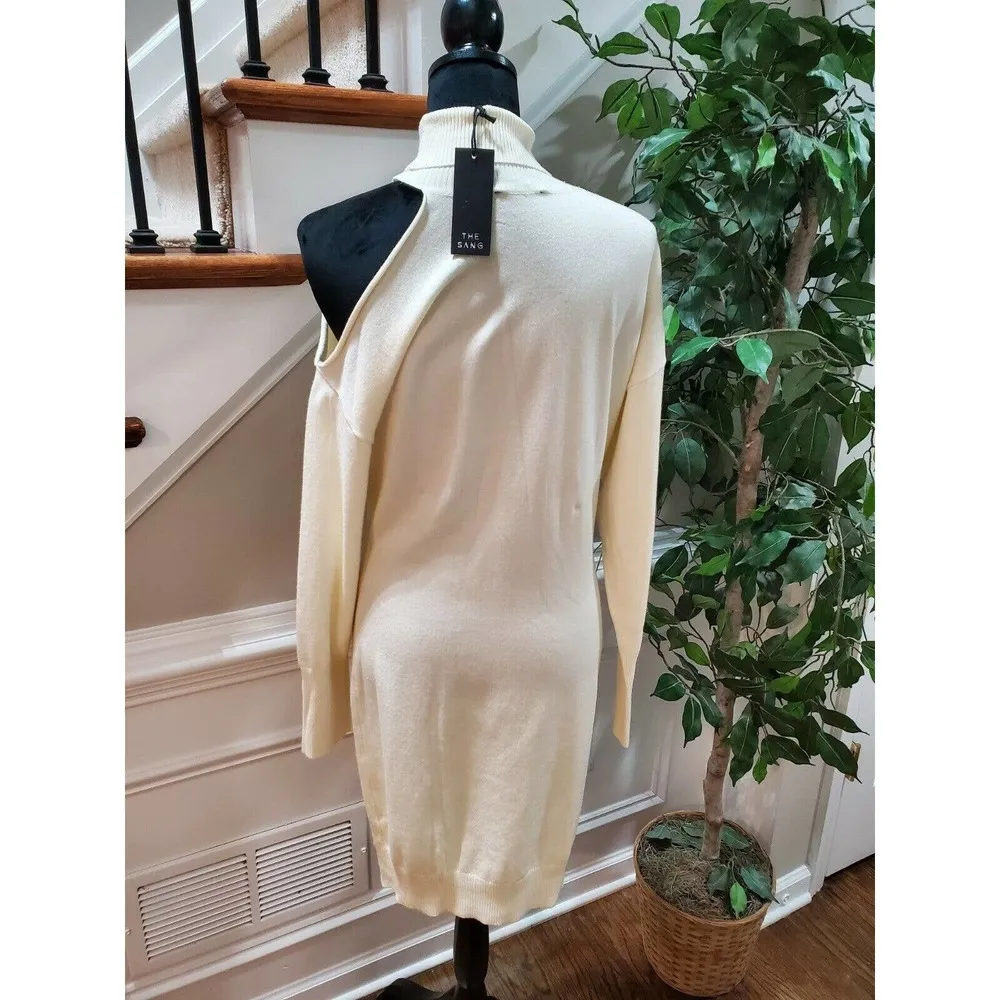 The Sang Women's Ivory Viscose High Neck Long Sleeve Knee Length Dress Size L - Image 7